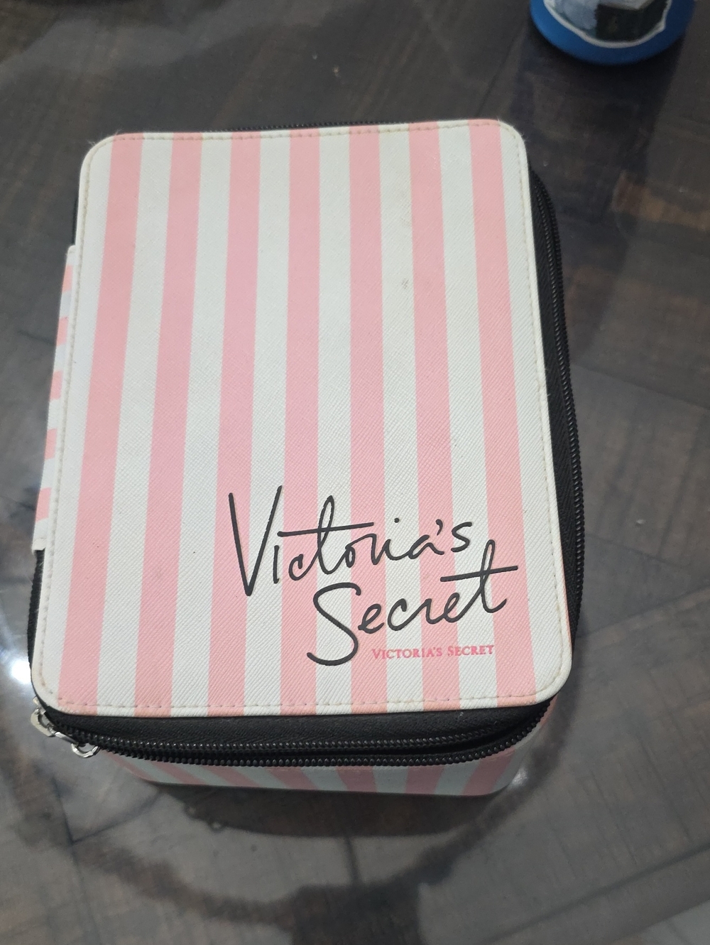 Vintage Victoria's Secret Pink and White Striped Travel Cosmetic Case